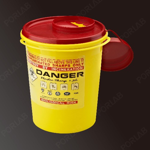 SHARP CONTAINER, YELLOW, ROLUND, RED CAP, 1.5 L