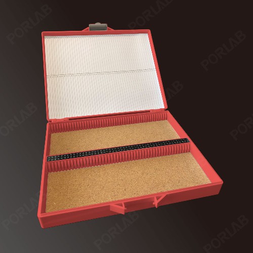 SLIDE STORAGE BOX, RED, WITH METAL LOCK, 100 PLACE