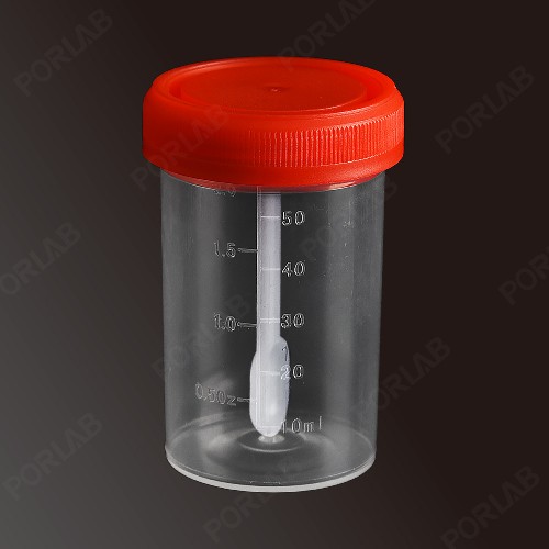 STOOL CUP, PP, GRADUATED, RED SCREW CAP & DETACHABLE SPOON, 60ML