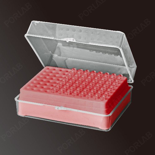 RACK FOR PIPETTE TIPS GILSON (5-10 UL), RED COLOR, 96 PLACE