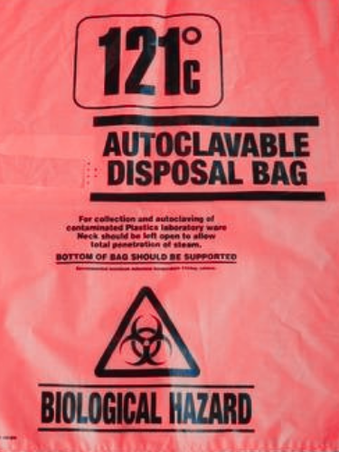 AUTOCLAVE BAGS, RED, HAZARD SIGN, 20X30 CM