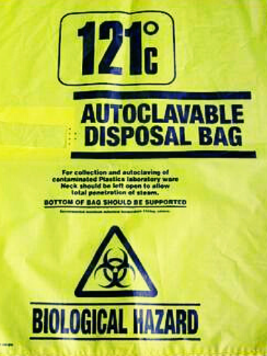 AUTOCLAVE BAGS, YELLOW, HAZARD SIGN, 40X55 CM