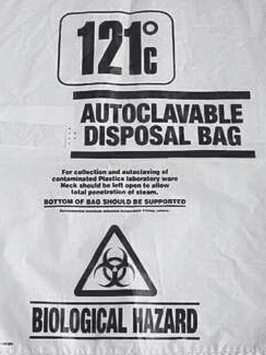 AUTOCLAVE BAGS, CLEAR, HAZARD SIGN, 60X75 CM