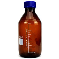 REAGENT BOTTLE, AUTOCLAVABLE, GRADUATED, AMBER GLASS, BLUE SCREW CAP, 1000 ML