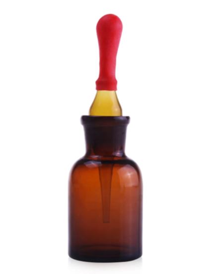 DROPPING BOTTLE, WITH LATEX NIPPLE AND GROUND-PIPETTE, AMBER GLASS, 30 ML