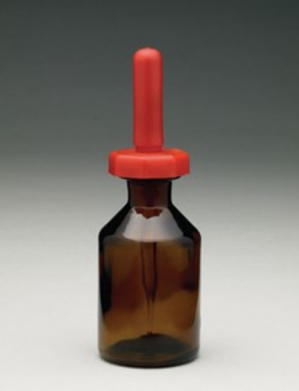 DROPPING BOTTLE, WITH SCREW PIPETTE, CARRYING HANDLE, AMBER GLASS, 125 ML