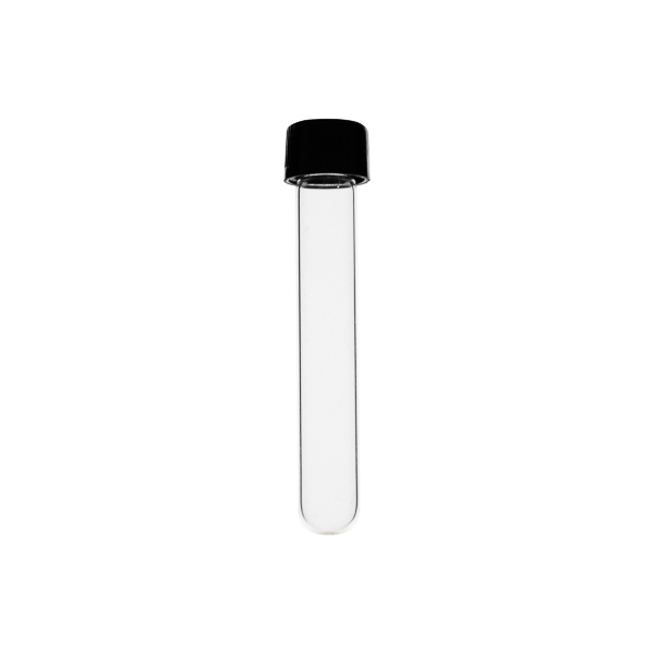 TEST TUBE, THICK GLASS, BAKELITE SCREW CAP, ROUND BOTTOM, 5ML