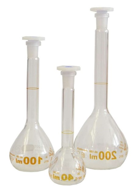 VOLUMETRIC FLASK, CALIBRATED, CLEAR GLASS, PLASTIC STOPPER, GRADE A, 25 ML