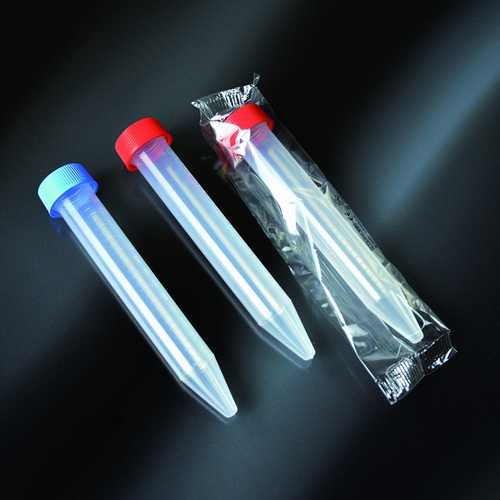 TEST TUBE, PP, GRADUATED, SCREW CAP, CONICAL BOTTOM, IND. WRAP STERILE, 15 ML
