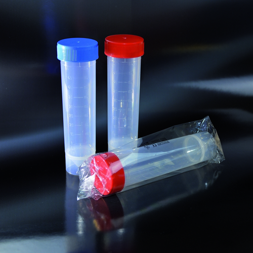 TEST TUBE, PP, GRADUATED, SCREW CAP, CONICAL BOTTOM, WITH SKIRT, 50 ML